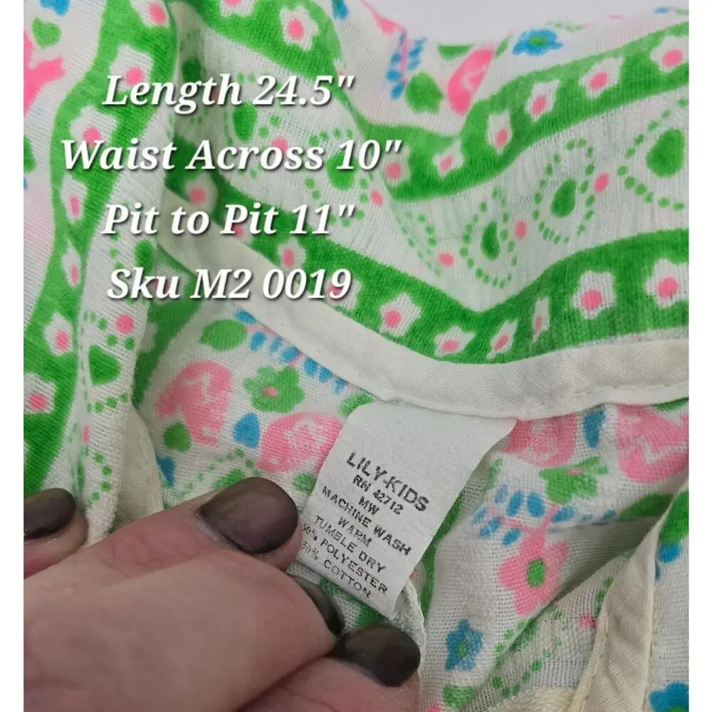Vintage Lily-Kids Floral Romper 4T Green Pink Folk‎ Print Mod Girls Jumpsuit 70s